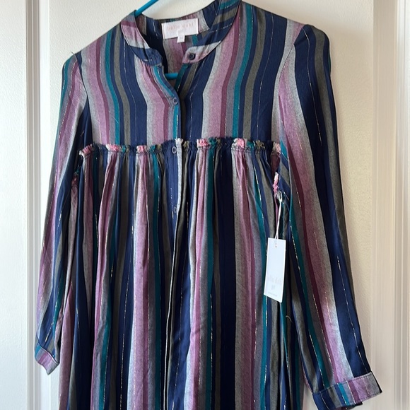 Bella Dahl striped eggplant hue striped shirt dress. Size 14 soft rayon - Picture 2 of 8